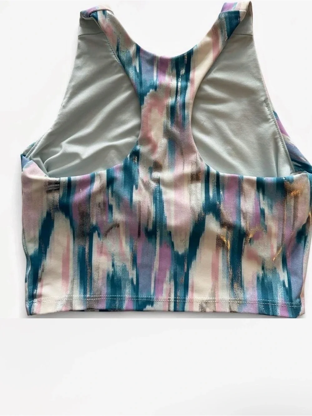 Old Navy Active Teal, Pink & White Abstract Brushstroke Crop Tank